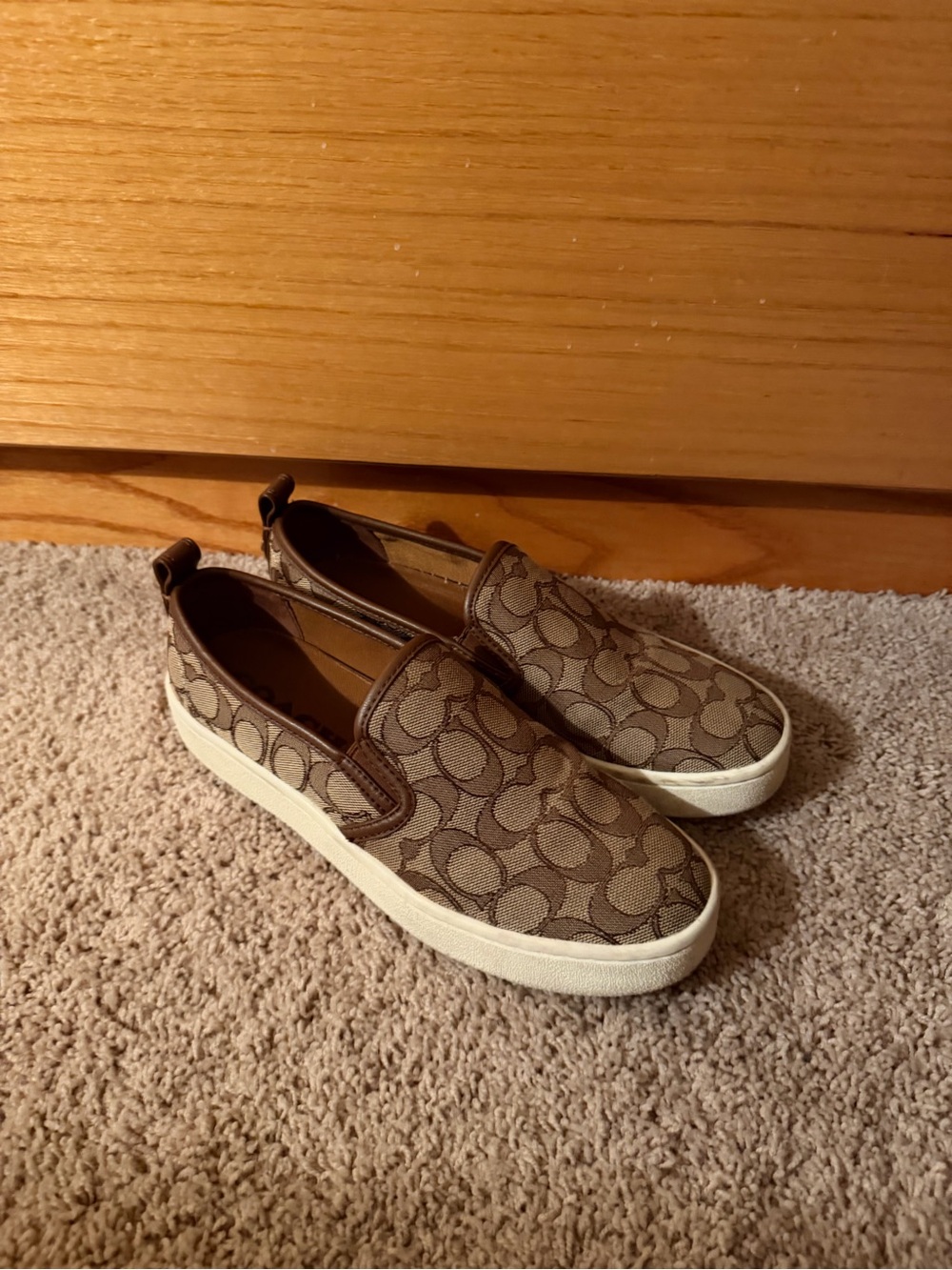 Coach Brown Signature Slip-On Sneakers with Ivory Sole